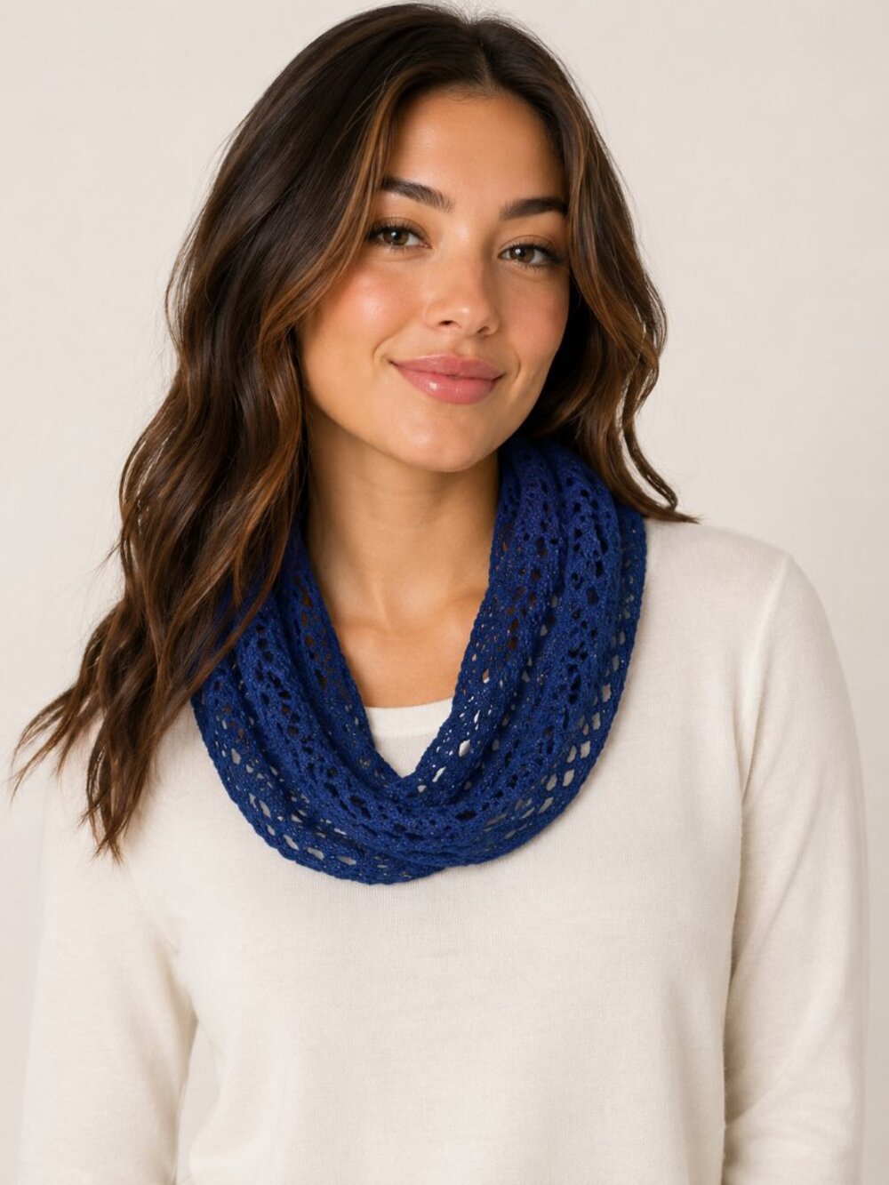 Simply Noelle Blue Crochet Infinity Scarf Open Knit Lace Boho Lightweight NWT
